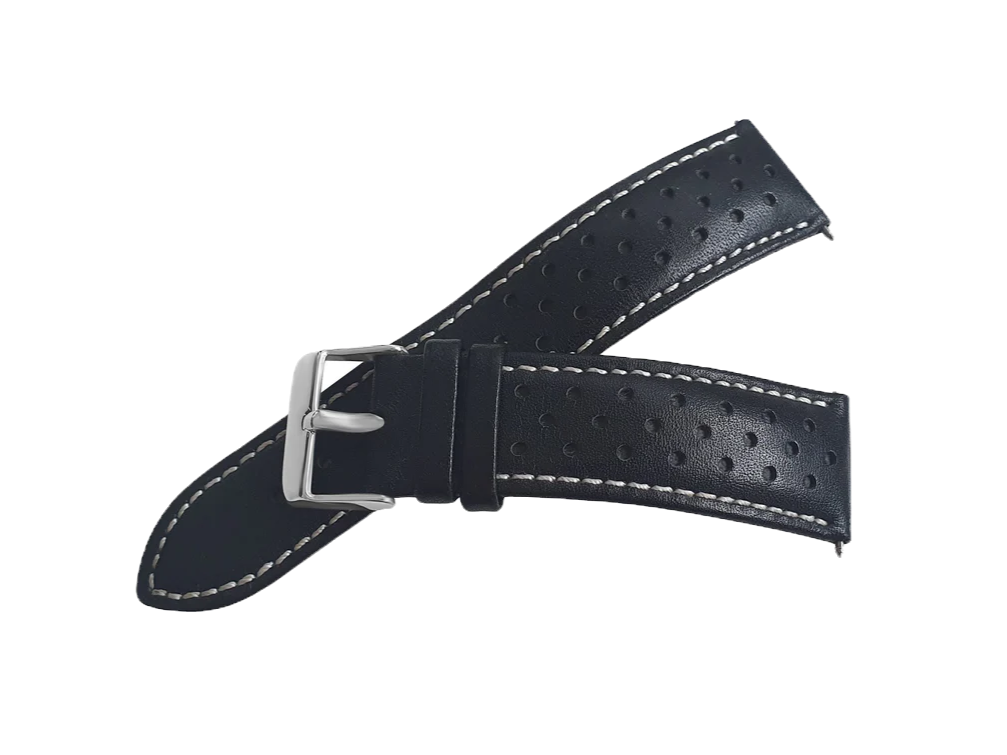 Marchand Black Leather Rally Watch Strap 22mm
