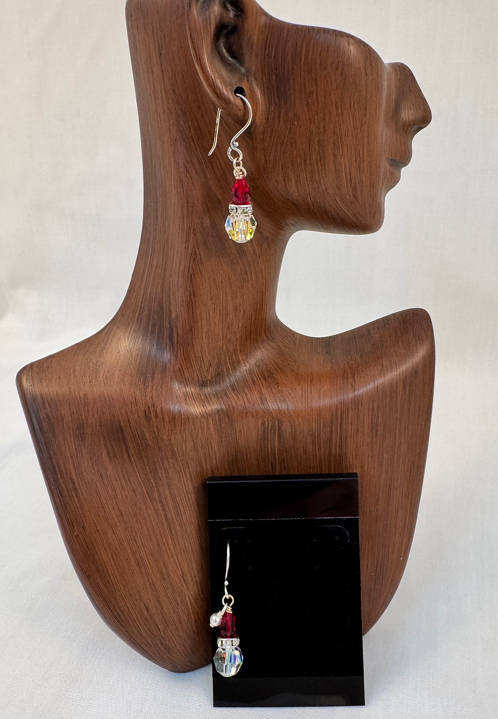 Thumbnail: Ruby & Golden Iridescent Drop Christmas Earrings 🥂