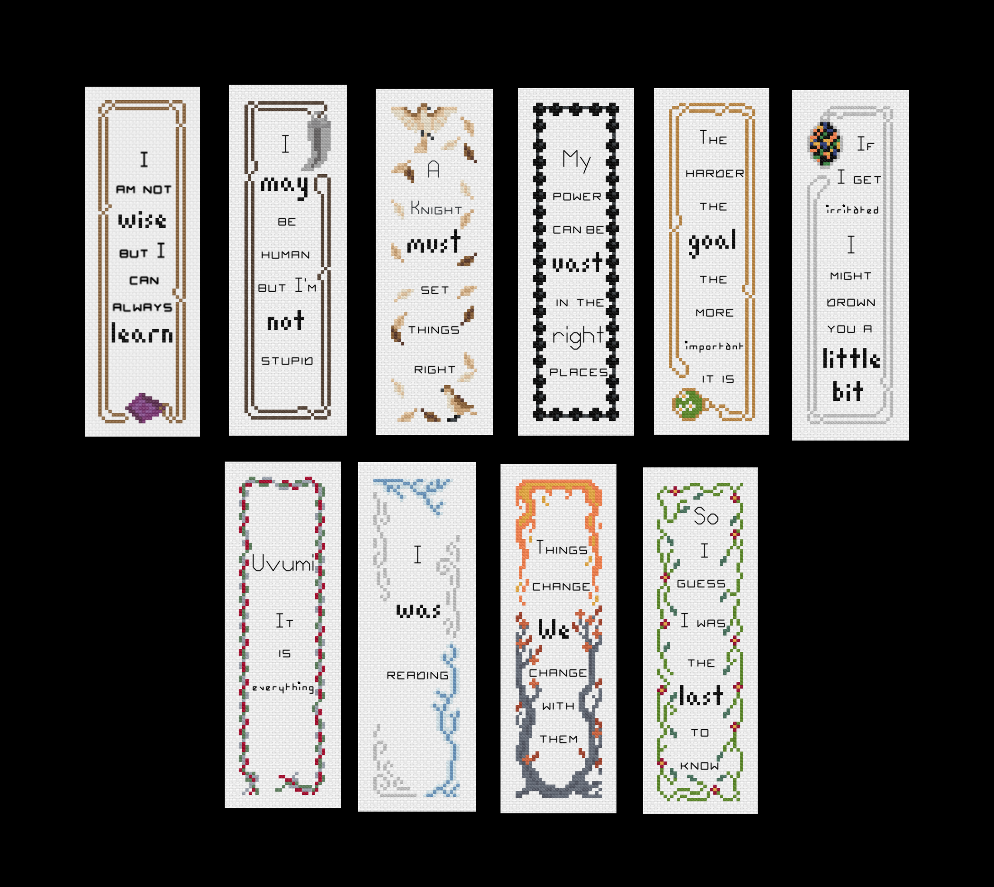 Tamora Pierce Bookmark Set - PDF Pattern