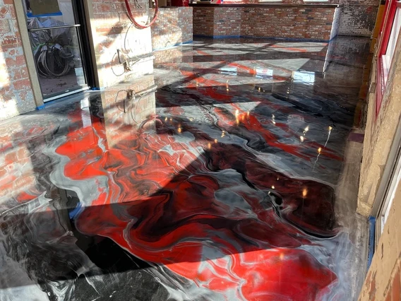 Red and black metallic epoxy floor new arrivals