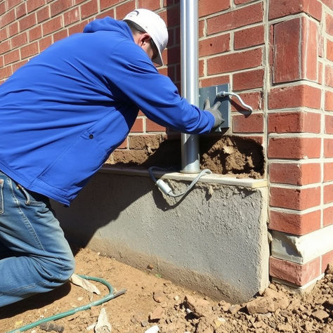 Foundation Repair expert working on home.