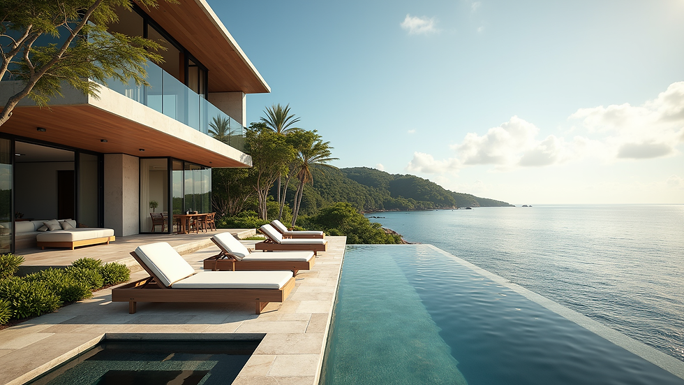 Eye-level view of a modern Costa Rican beachfront villa