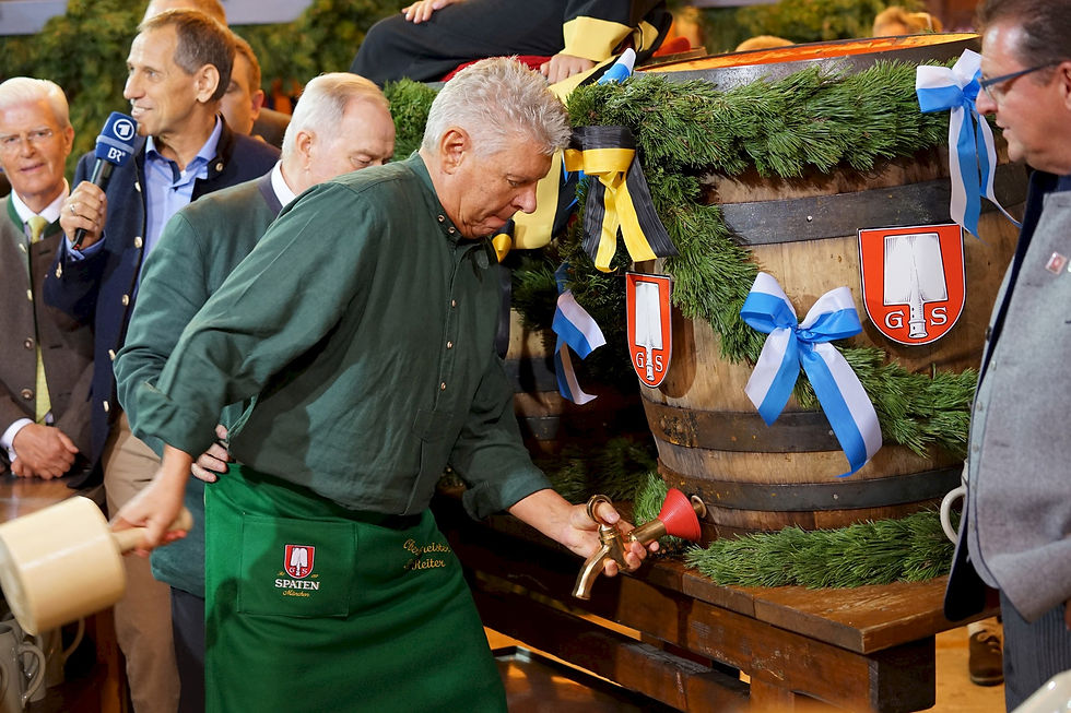 The ceremonial "Keg Tap" that begins the annual Octoberfest celebration in Munich, Germany