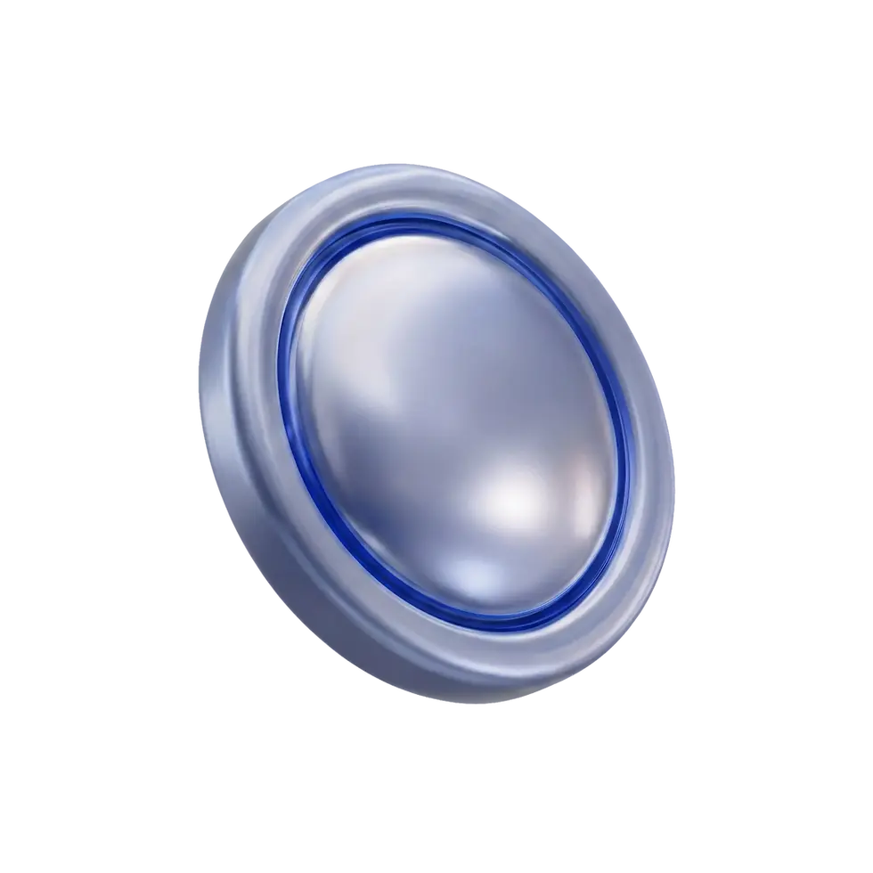 Glossy 3D metallic blue circle on black background