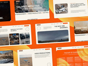 Collage of 'Nice Vibe Imagery' Website images with various layouts set against an orange gradient background.