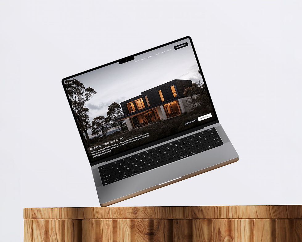CROFT boutique builder website homepage on a laptop, featuring a modern timber and stone home in a natural landscape