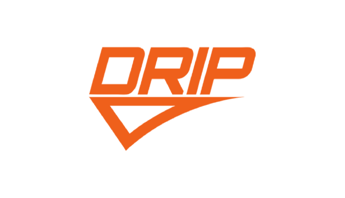 DRIP logo with orange stylized text and checkmark