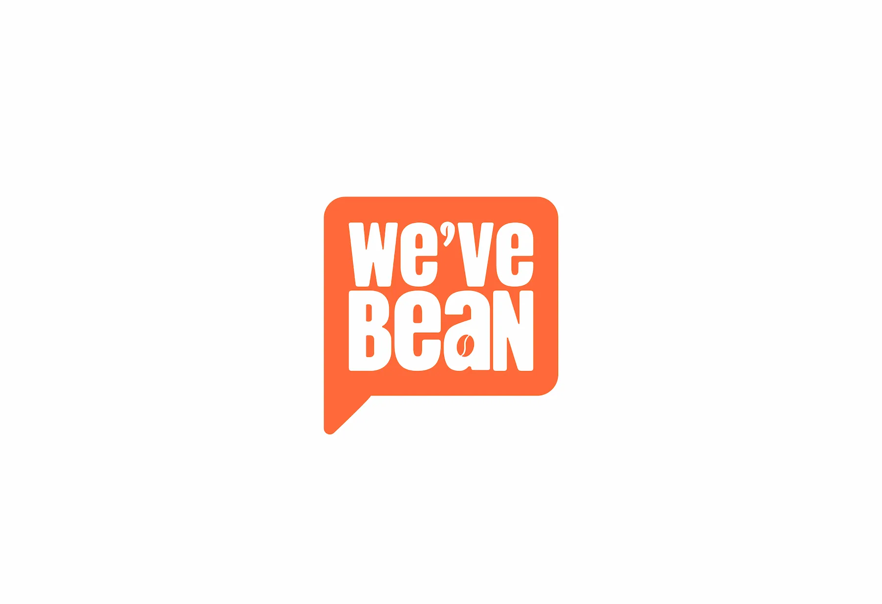 Minimalist "We've Bean" logo in orange inside a speech bubble shape on a plain white background.