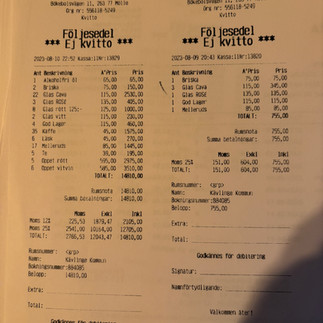 Kvitto med mycket alkohol inköp