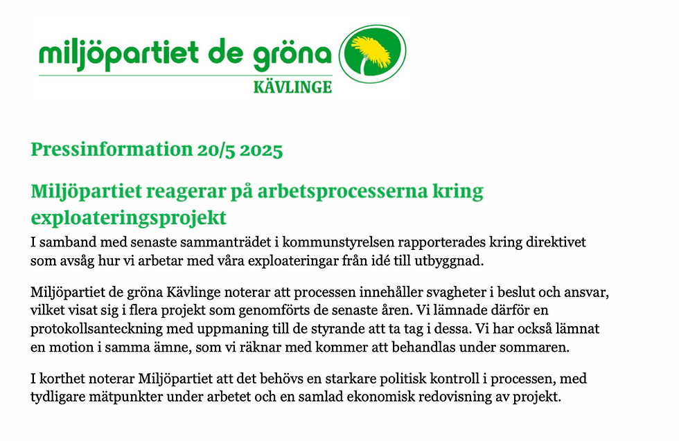 Pressmedelande från Miljöpartiet