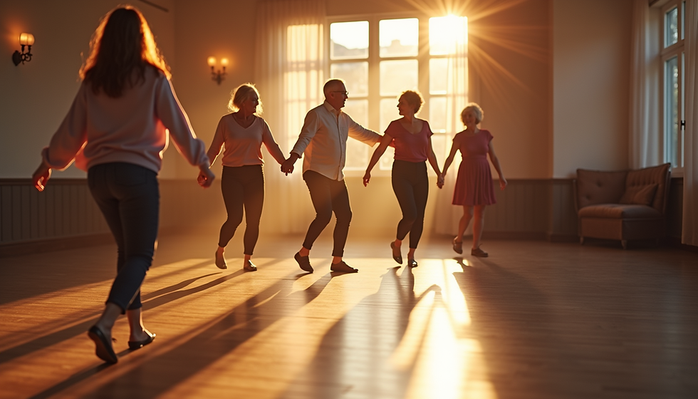 Vue en plongée d'une salle de sport avec des seniors en cours de gym douce