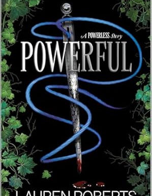 a silver needle with blue thread surrounded by greenery with blood dripping from the bottom