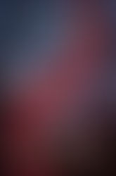 a swath of red paint cuts across a painting of trees at sunset with white letters