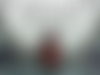 a woman in a red dress with long dark hair walks into the mists through two gnarled trees bent toward each other.