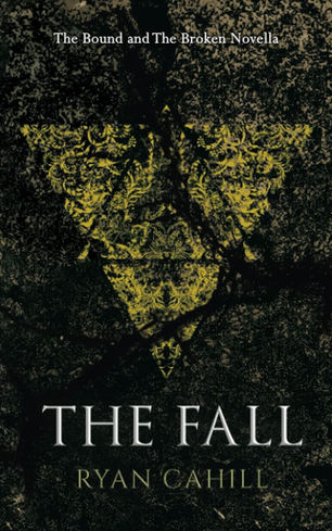 a filigreed yellow triangle pointing down made of four smaller triangles on a background of gray and black stone