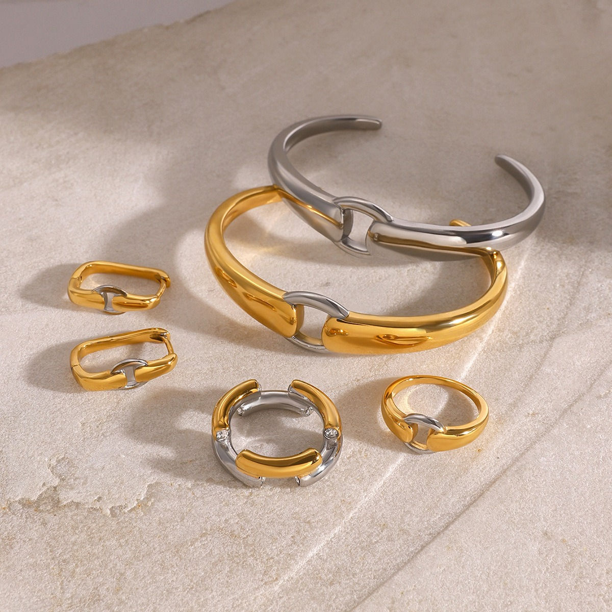 Bangle, earrings and ring