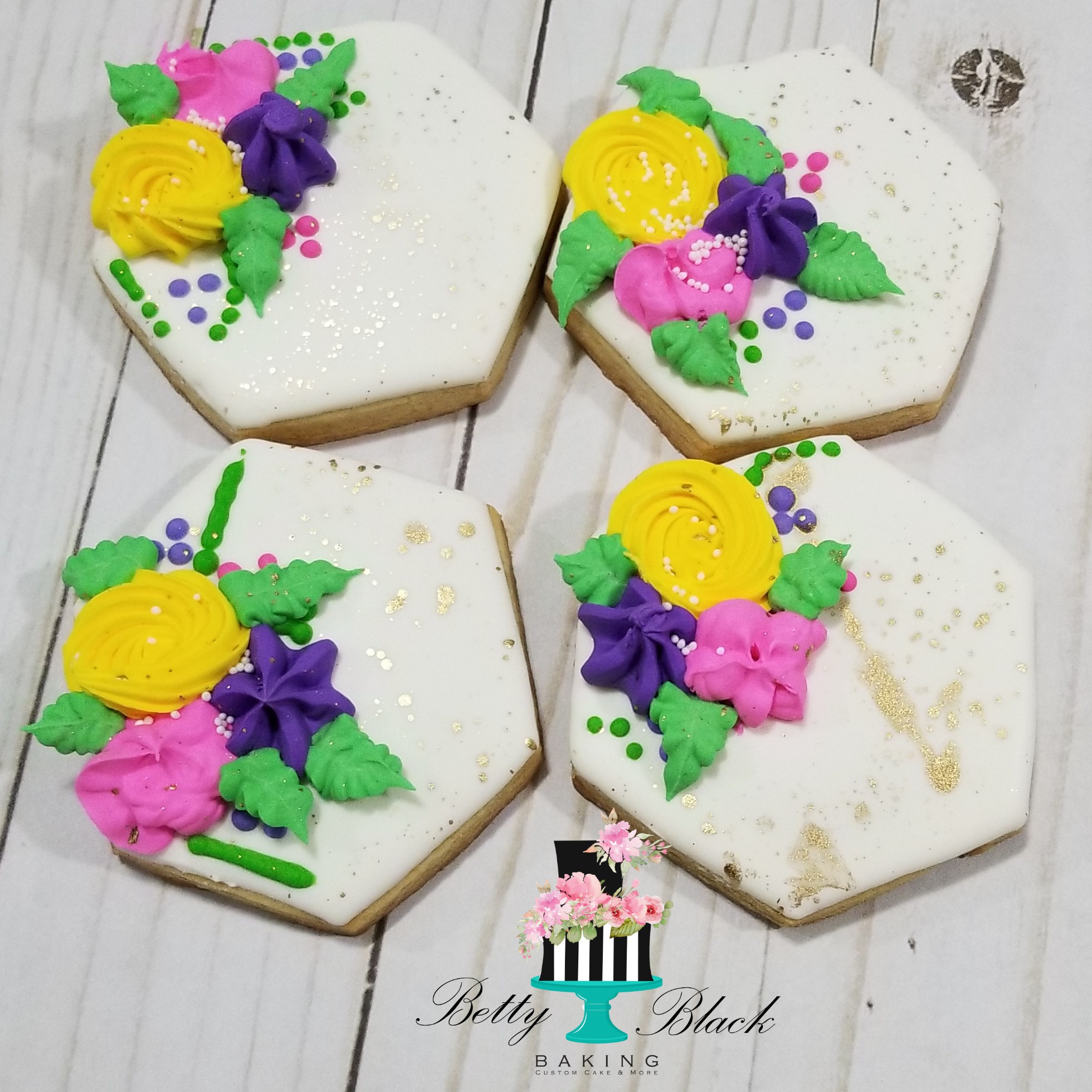 Hexagon floral cookies