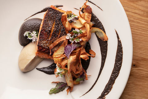 Close up top view of gourmet dish