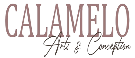 Calamelo Arts & Conception elegant script brand font typography banner.
