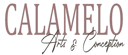 Calamelo Arts & Conception elegant script brand font typography banner.