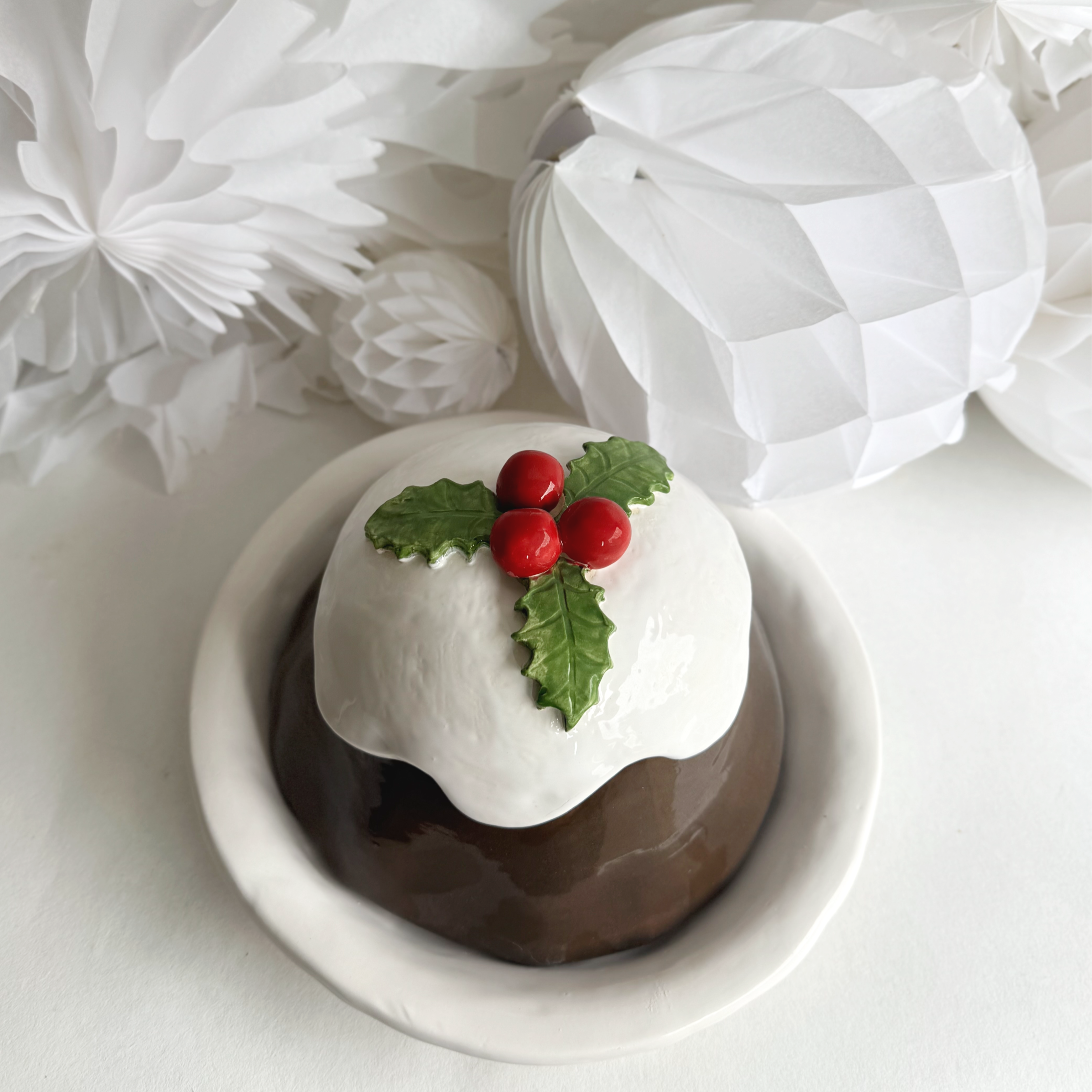 PRE-ORDER: Christmas pudding dome and plate - large