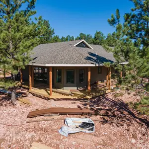 Cabin built from timber in the woods