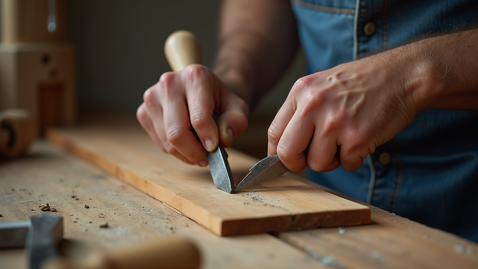 Close-up view of a craftsman restoring original woodwork on a 19th century building