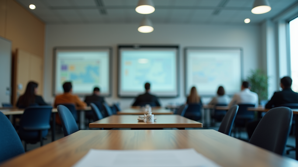 Eye-level view of a classroom with aviation training materials