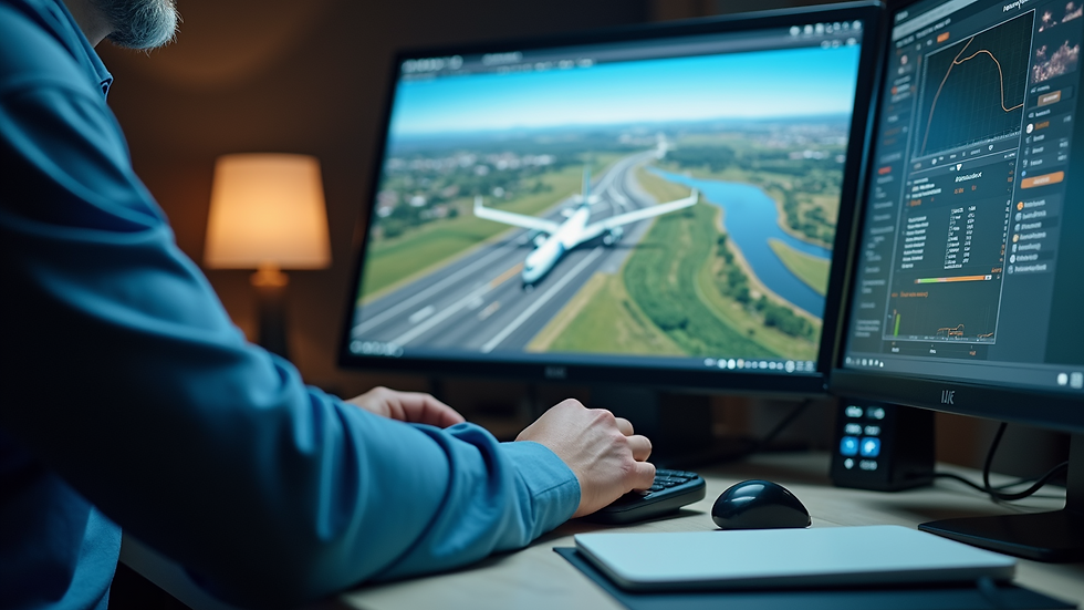 Close-up view of a student working on flight planning software
