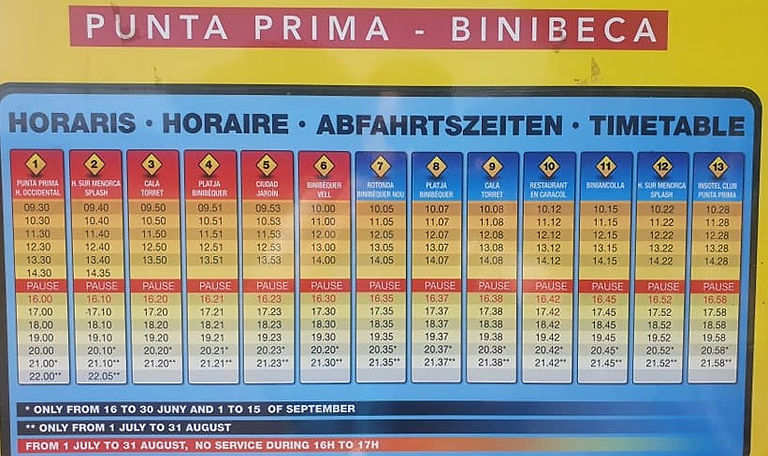 Binibeca road train timetable