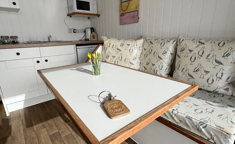 Inside a st. annes beach hut