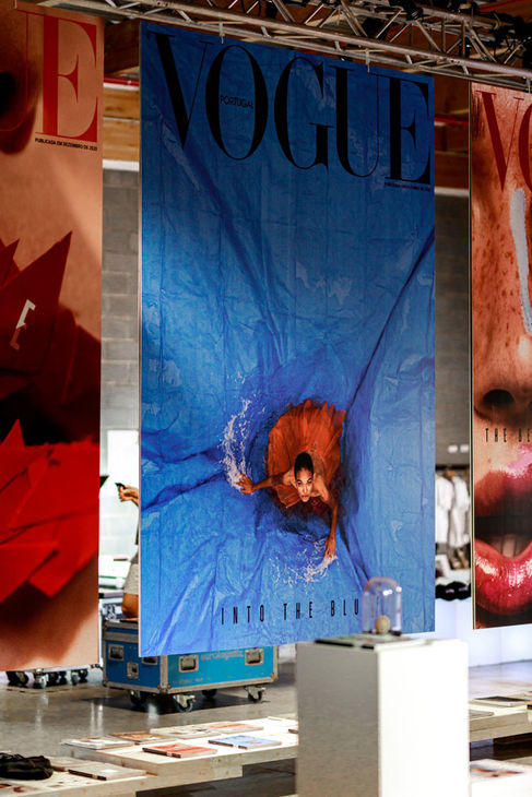 Vogue Pop Up Exhibition banners in industrial event space