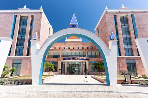 Close-up view of Hilton Vilamoura main entrance and facade