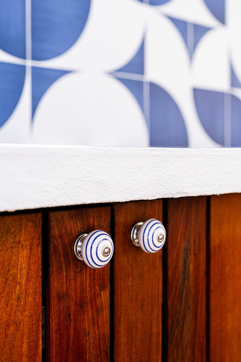 Blue and white geometric tile detail in Algarve residence