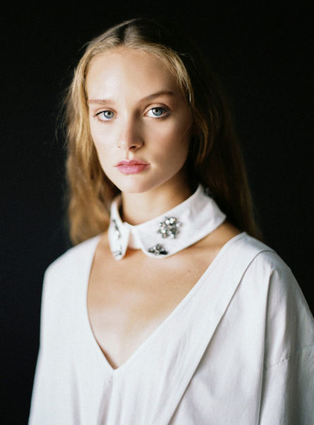 Algarve wedding photographer - Editorial bridal portrait high collar - VIBECULT_