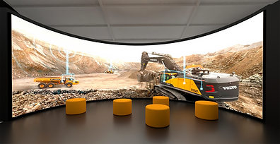 Volvo at Hillhead 2024. Showing the large curved screen of the exhibition stand.