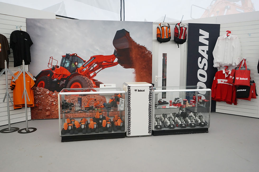 A single deck stand for Doosan at Plantworx. The stand included large graphics, reception counter and seating areas and showcased products.