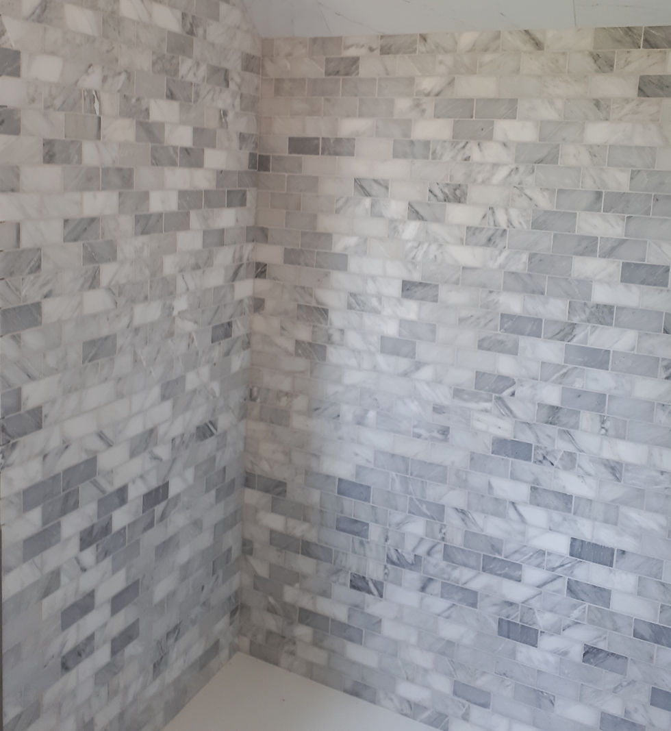 Gray tile backsplash