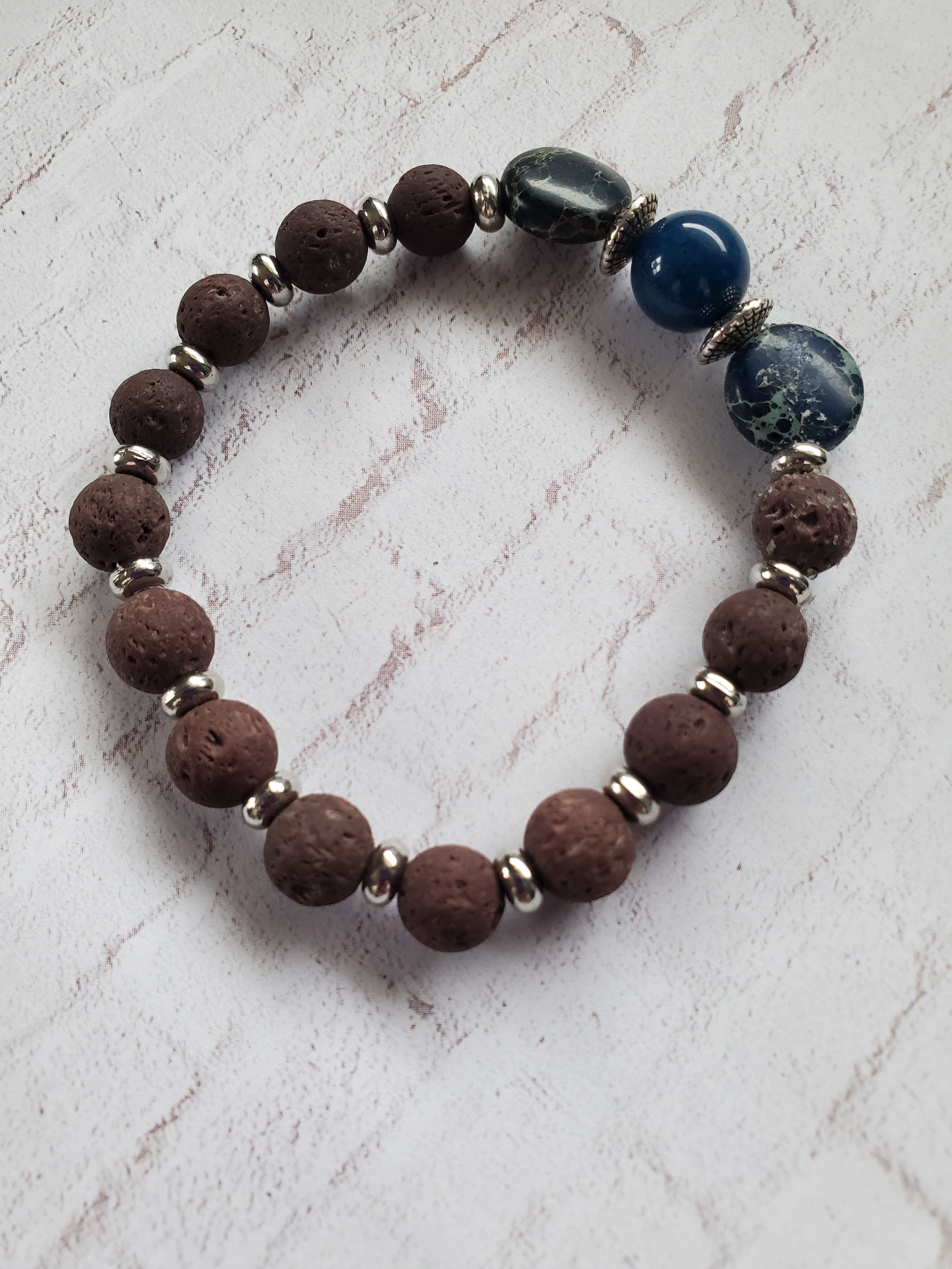 Lava Stone and Blue Bracelet