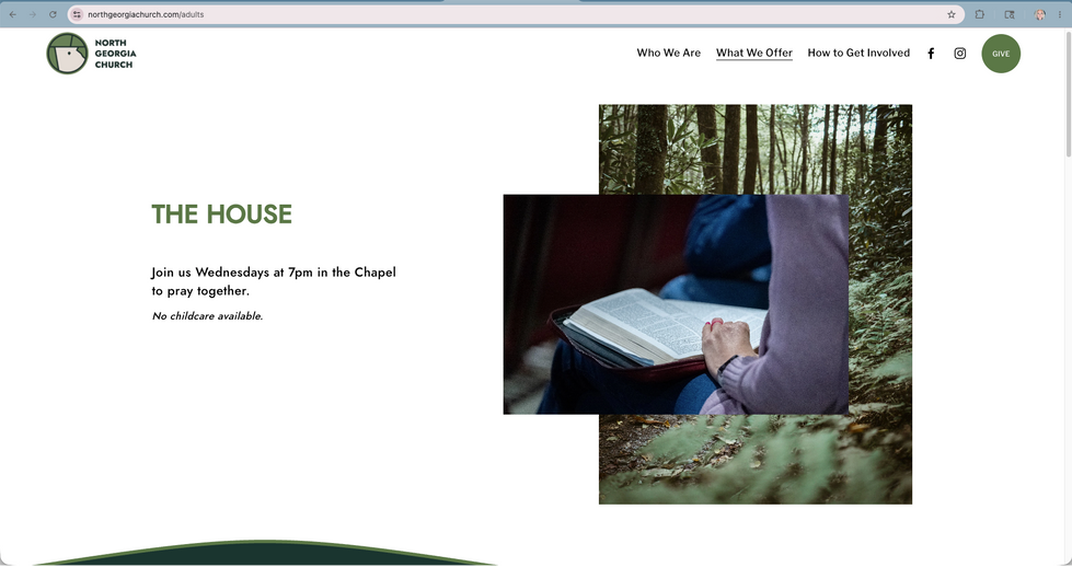 A page featuring The House, a ministry for adults at North Georgia Church