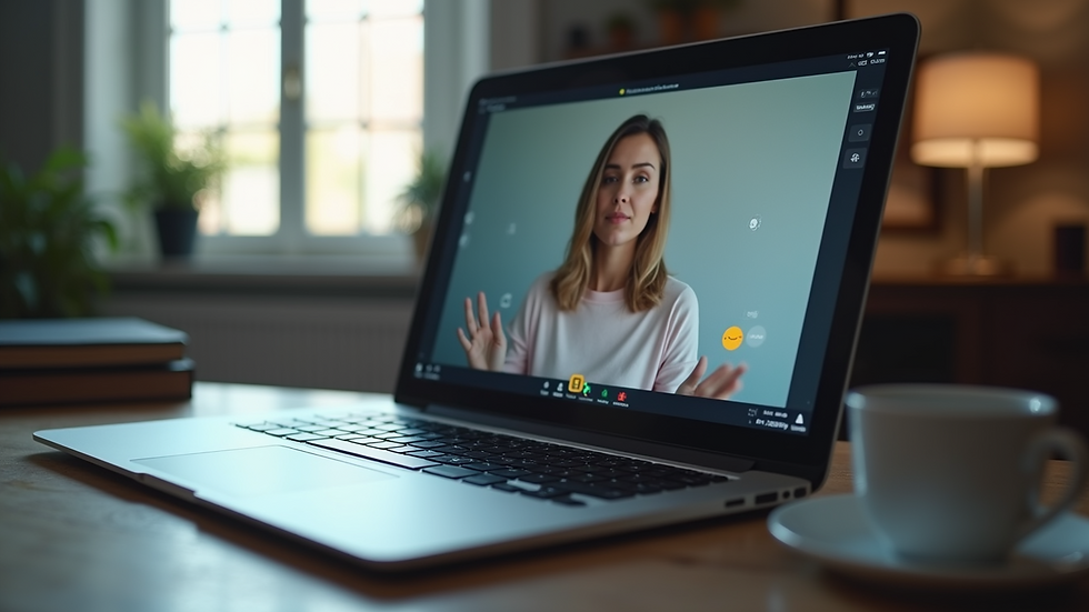 Close-up view of a laptop screen showing a virtual therapy session
