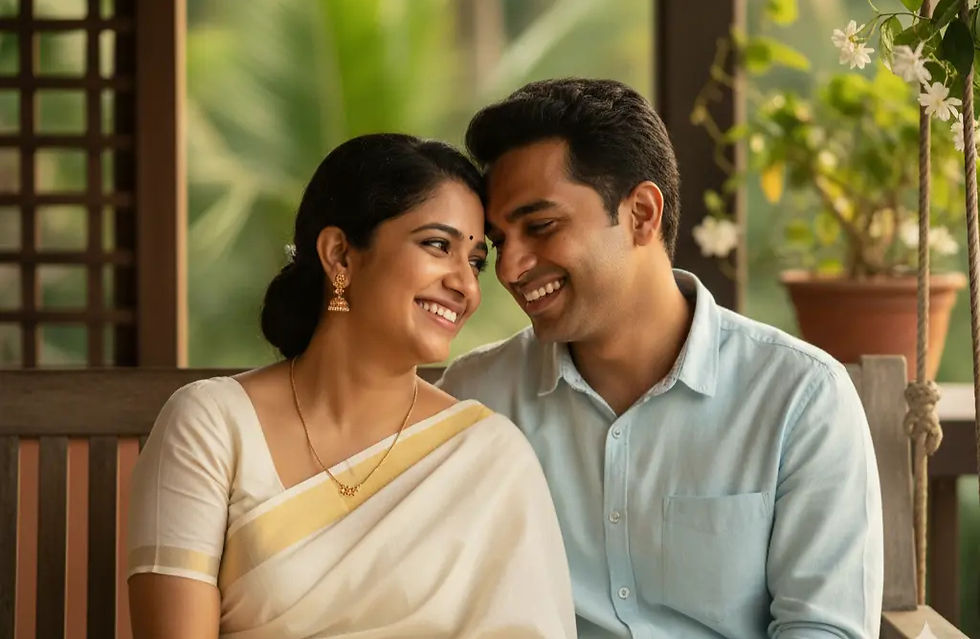 Look-alike couple with similar facial features and expressions highlighting the phenomenon of couples resembling each other Image for koott online counselling