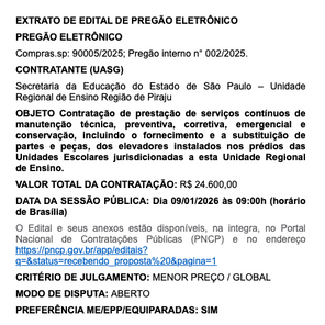 EDITAL DE PREGÃO ELETRÔNICO - UNIDADE REGIONAL DE ENSINO REGIÃO DE PIRAJU