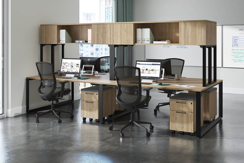 4 Person Workstation w/ Mobile BF Pedestal & Hutch