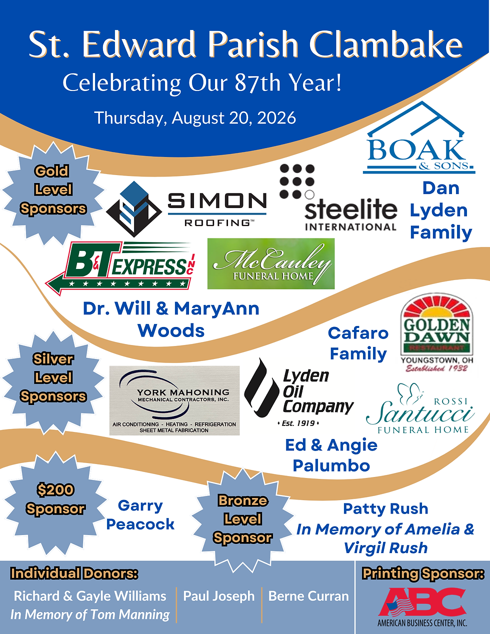 Thank you to our Sponsors for the 87th Annual St. Edward Clambake!