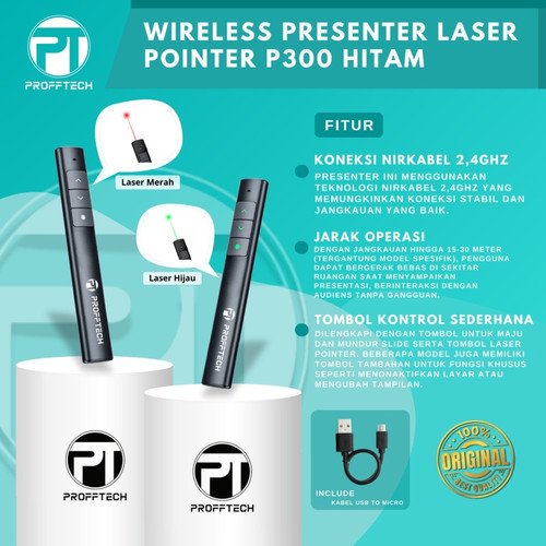 Laser Pointer Hijau Presenter Wireless P-300 Original Profftech Black ...