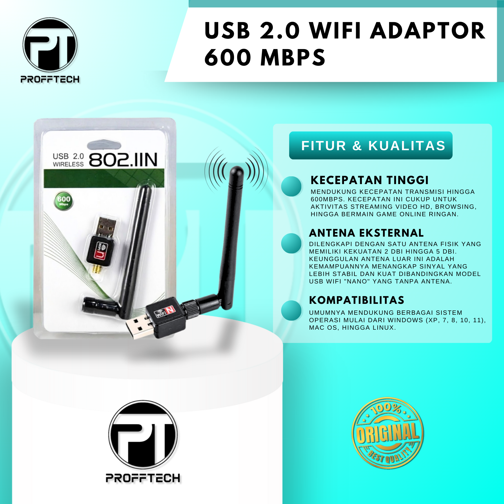 USB 2.0 WIFI ADAPTOR 600 MBPS