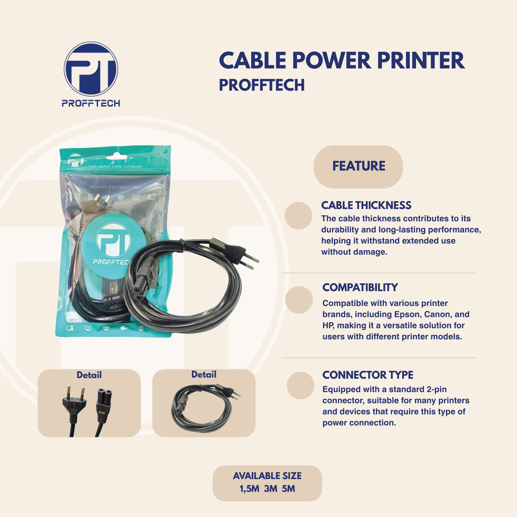 PROFFTECH Printer Power Cable