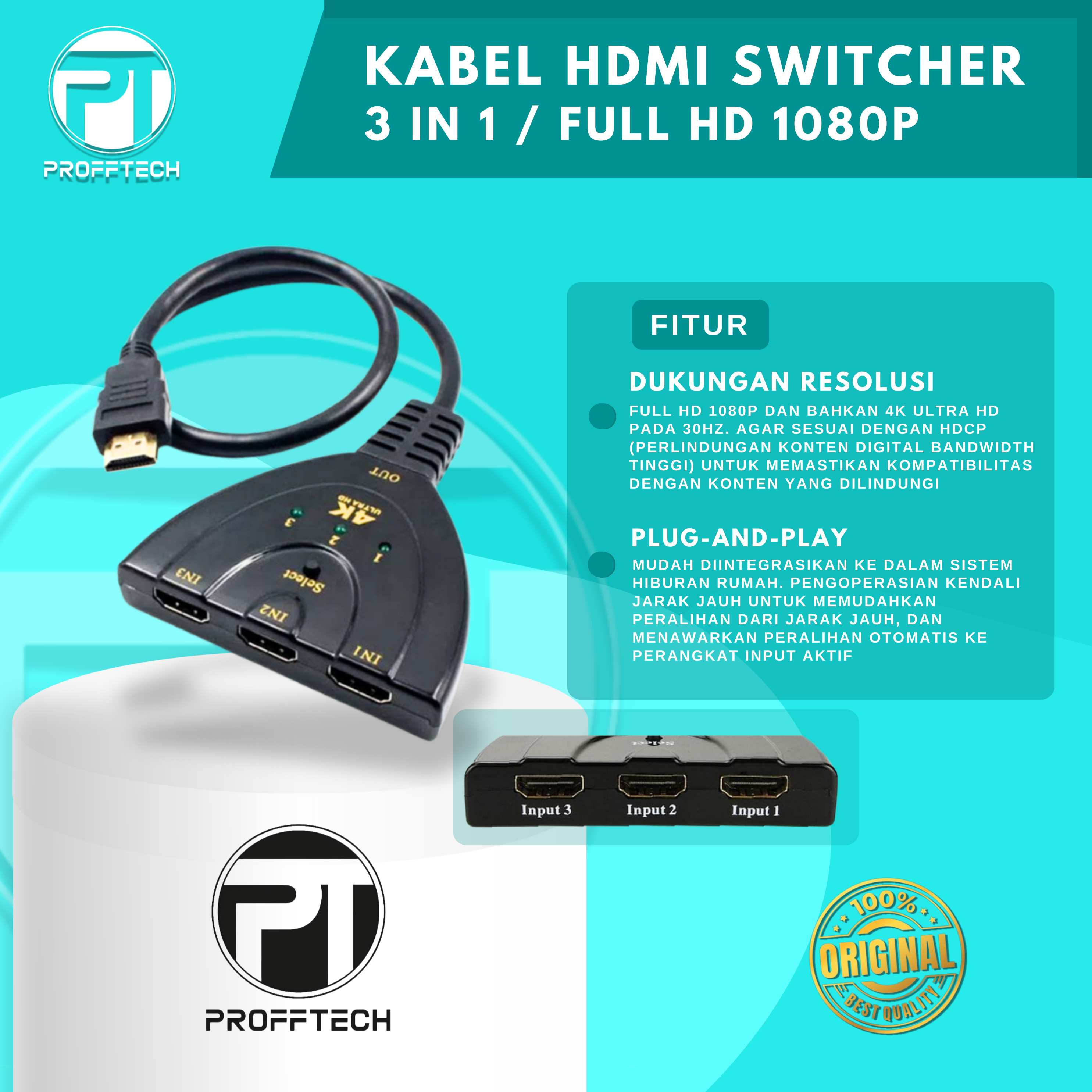 KABEL HDMI SWITCHER 3 IN 1