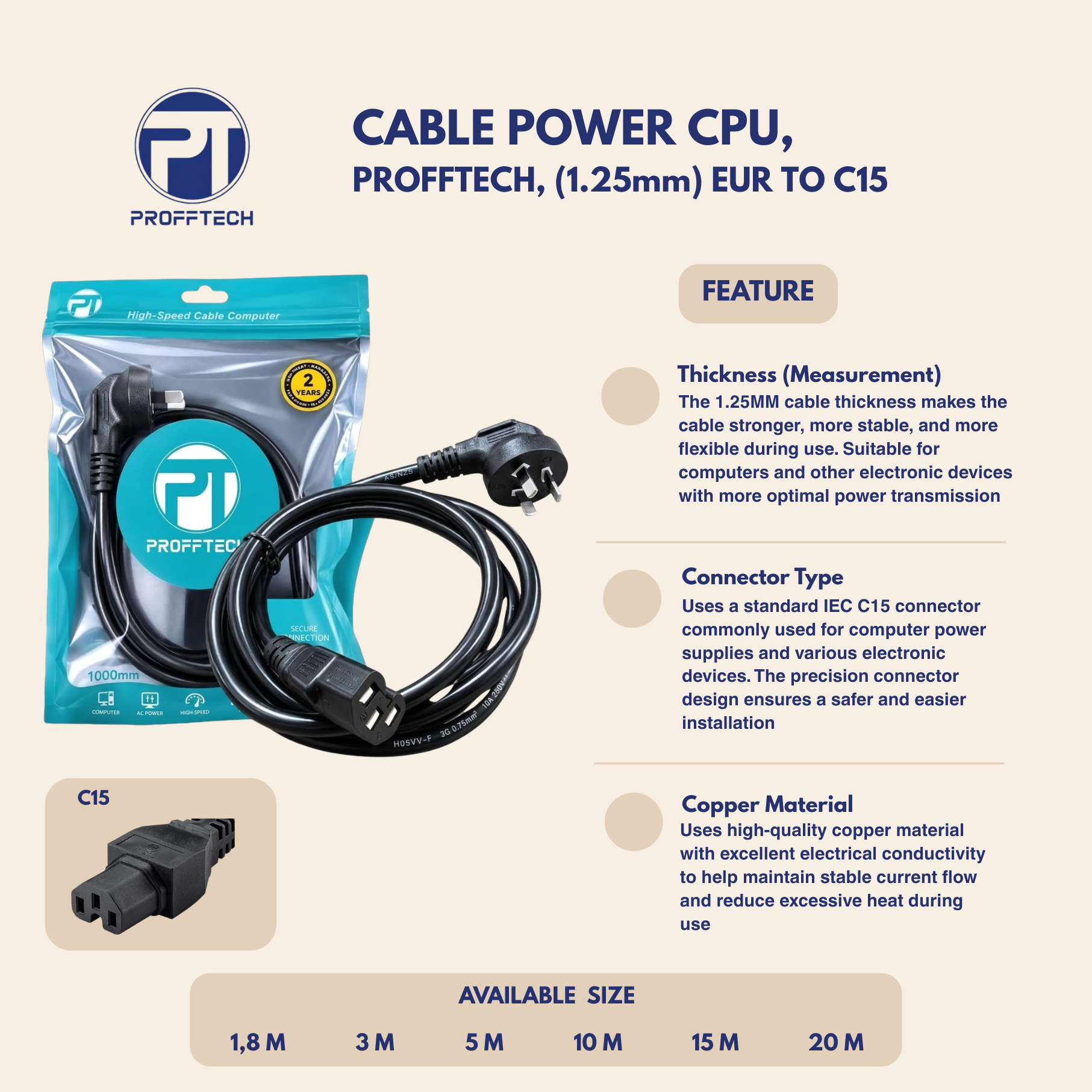 Cable Power CPU, ProffTech, (1.25mm)